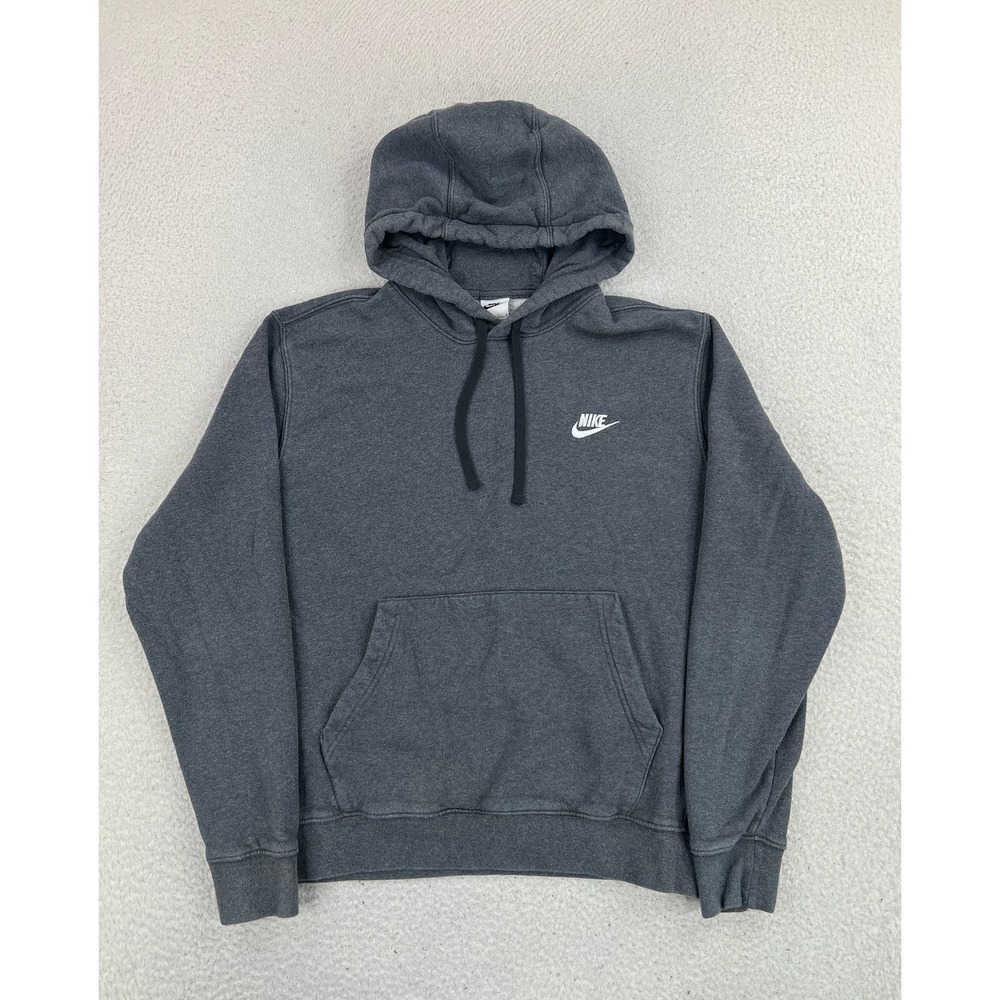 Nike Hoodie Mens Medium Gray Club Fleece Pullover Swoosh Sweatshirt BV2654-071